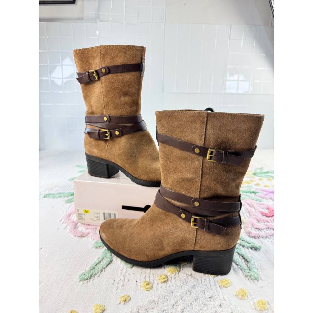 Bandolino Boursal Tan Suede Buckle Mid Calf Boots Brown Straps Mens 9M